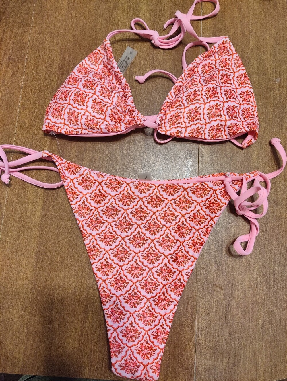 Pink Floral-Print Tie-Side Bikini Set